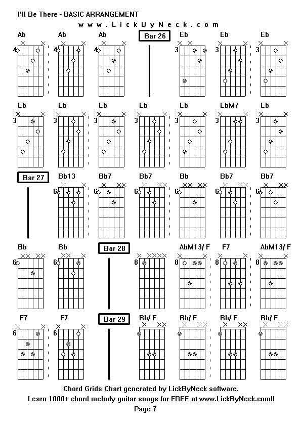 Chord Grids Chart of chord melody fingerstyle guitar song-I'll Be There - BASIC ARRANGEMENT,generated by LickByNeck software.